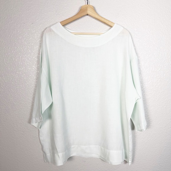 bryn Walker Tops - Bryn Walker Linen Top Sz S Pale Green Boat Neck Oversized Boxy Short Sleeve